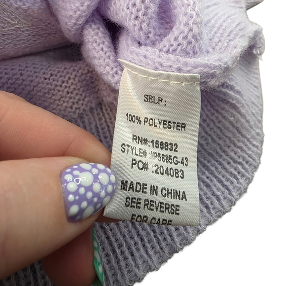 BiBi “Pop of Easter Eggs” Knit Sweater Size Small Pastel Lavender w/ Sequin Eggs - Picture 5 of 6